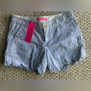 Lilly Pulitzer Buttercup Blue White Stripe Eyelet Scallop Hem Shorts